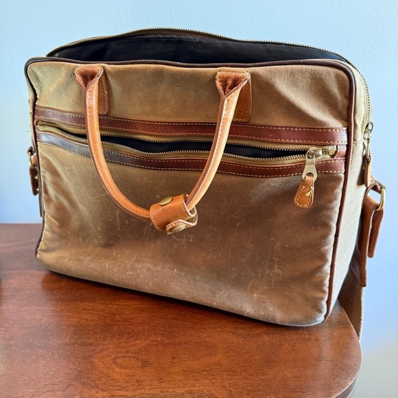 Mulholland Tan and Brown Laptop Bag with Canvas and Leather Design - Picture 1 of 7